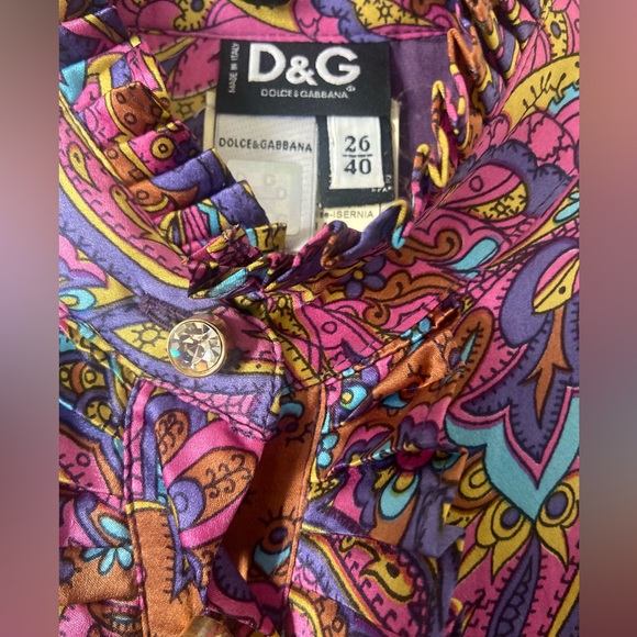 Dolce And Gabbana 100% Silk Button Up Paisley Blouse Size 26/40 - Picture 3 of 13